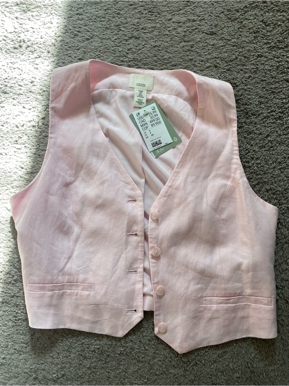 NWT H&M Light Pink Women's Linen Blend Vest